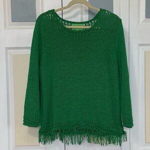 Pappagallo Vintage‎ Green Crewneck Sweater Fringe Hem Sz XL